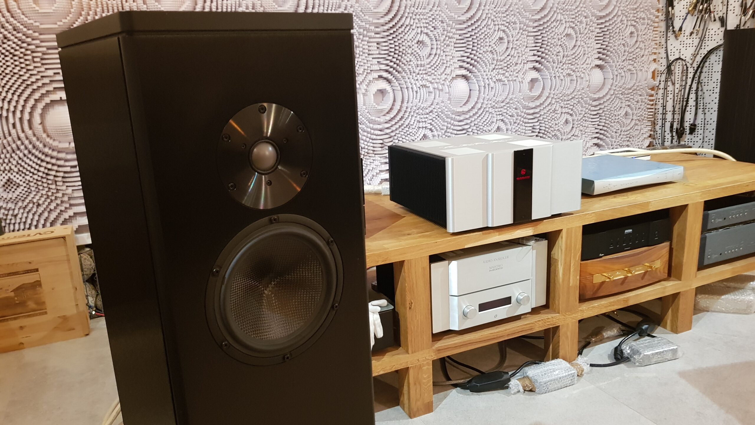Karan KA S 600 -w pełni zbalansowany wzmacniacz mocy dual mono. Moc wyjściowa 600W (8Ω na kanał), 1000W (4Ω na kanał), 1800W (2Ω na kanał). Pasmo przenoszenia DC 300kHZ(+0,-3dB). 8 ultraszybkich wyjściowych urządzeń zasilających Sanken RET na kanał. Wejścia: 1x rca, 1x xlr, pojedyncze wej. głośnikowe WBT. Waga ca 76kg.